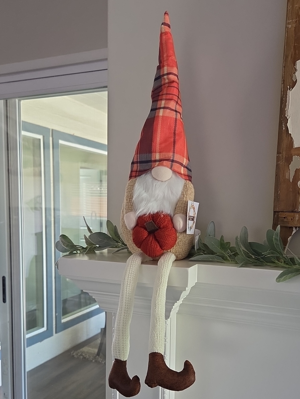 Plaid Gnome with Knit Pumpkin